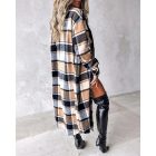 Plaid Print Buttoned Pocket Design Longline Coat
