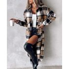 Plaid Print Buttoned Pocket Design Longline Coat