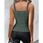 Chain Decor Buttoned Ribbed Tank Top