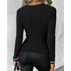 Beaded Scoop Neck Long Sleeve Ribbed Top