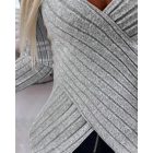 Wrap V Neck Long Sleeve Slim Fit Going Out Top Ribbed Asymmetrical Hem Fall Blouse