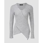 Wrap V Neck Long Sleeve Slim Fit Going Out Top Ribbed Asymmetrical Hem Fall Blouse