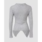 Wrap V Neck Long Sleeve Slim Fit Going Out Top Ribbed Asymmetrical Hem Fall Blouse