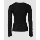 V-Neck Lace Patch Long Sleeve Top Criss Cross Hollow-out Shirt