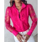 Pearls Decor Buttoned Lace Top