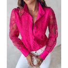 Pearls Decor Buttoned Lace Top