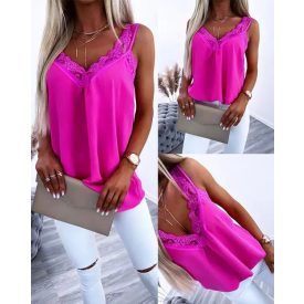 V-Neck Contrast Lace Tank Top