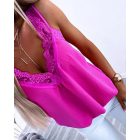 V-Neck Contrast Lace Tank Top