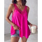 V-Neck Contrast Lace Tank Top