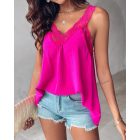 V-Neck Contrast Lace Tank Top