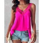 V-Neck Contrast Lace Tank Top