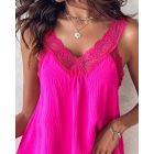 V-Neck Contrast Lace Tank Top