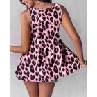 Leopard Pattern V-Neck Sleeveless Pearls Decor Tank Casual Top