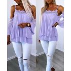Contrast Lace Ruched Cold Shoulder Chiffon Top