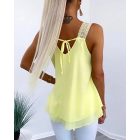 Love Heart Pattern Contrast Lace Layered Chiffon Tank Top