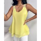 Love Heart Pattern Contrast Lace Layered Chiffon Tank Top