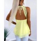 Contrast Lace Tied Detail Chiffon Top