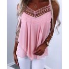 Floral Pattern Lace Patch Ruched Scallop Trim Cami Top