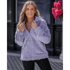 Argyle Pattern Zipper Design Fuzzy Sweatshirt