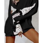 Colorblock Floral Decor Lace Patch Sweatshirt Dress