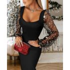 V-Neck Sleeveless Bodycon Dress Rhinestone Clubwear Birthday Party Midi Dress