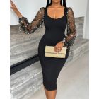 V-Neck Sleeveless Bodycon Dress Rhinestone Clubwear Birthday Party Midi Dress