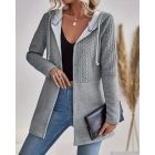 Cable Textured Zip Up Casual Hooded Coat