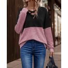 Colorblock Criss Cross Front Drop Shoulder Top