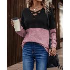 Colorblock Criss Cross Front Drop Shoulder Top