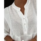 Roll Up Sleeve Hollow Out Shirt Button Front Casual Blouse Top