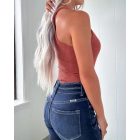 Sexy Plunge Deep V Neck Sleeveless Tank Studded Slim Fit Tops