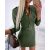 Round Neck Button Front Long Sleeve Bodycon Dress Casual Pocket Design Slim Fit Midi Dress with Belt