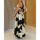 Floral Print V-Neck Adjustabble Spaghetti Strap Maxi Dress Casual Button Front Slit A Line Dress