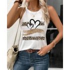 Leopard Print Heart Pattern Heart Sleeveless Tank Casual Loose Fit Top