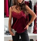 Velvet Contrast Lace V Neck Spaghetti Strap Tank Casual Loose Fit Top