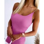 U-Neck Chain Strap Bodycon Dress Casual Slim Fit Knit Mini Dress
