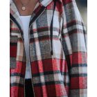 Plaid Pattern Shacket Zipper Design Oversized Longline Casual Hooded Coats with Pockets