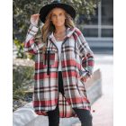 Plaid Pattern Shacket Zipper Design Oversized Longline Casual Hooded Coats with Pockets