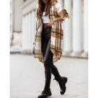 Plaid Pattern Shacket Jacket Zip Up Oversized Longline Shirt Casual Hooded Coats with Pockets