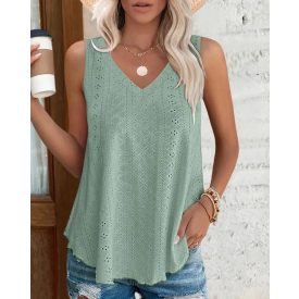   V-Neck Sleeveless Thick Strap Hollow-out Knit Tank Casual Top
