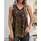 V-Neck Allover Sequin Thick Strap Sleeveless Tank Casual Top