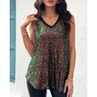V-Neck Allover Sequin Thick Strap Sleeveless Tank Casual Top