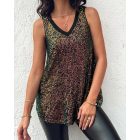 V-Neck Allover Sequin Thick Strap Sleeveless Tank Casual Top