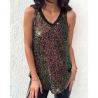 V-Neck Allover Sequin Thick Strap Sleeveless Tank Casual Top