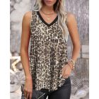 Leopard Pattern V-Neck Allover Sequin Thick Strap Sleeveless Tank Casual Top