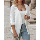 Eyelet Embroidery Roll Up Sleeve Open Front Blazer Coat