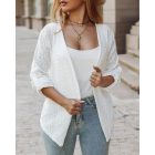 Eyelet Embroidery Roll Up Sleeve Open Front Blazer Coat