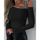 Rhinestone Decor Bell Sleeve Top