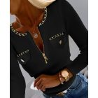 Crewneck Half Zipper Design Long Sleeve Knit Sweater Casual Pullover Tops