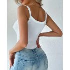 U-Neck Sleeveless Tank Top Bodysuits Slim Fit Ribbed Bodysuits